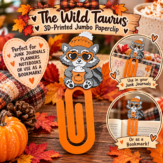 3D Printed Jumbo Fall Raccoon Paper Clip