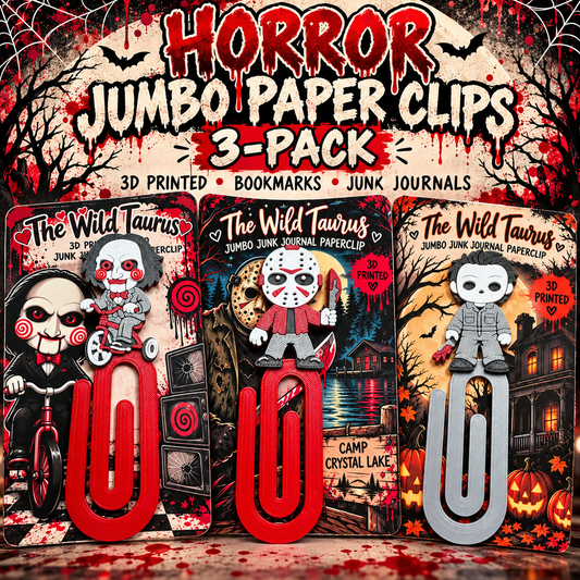 3D Printed 3 Pack Horror Character Junk Journal Paper Clips