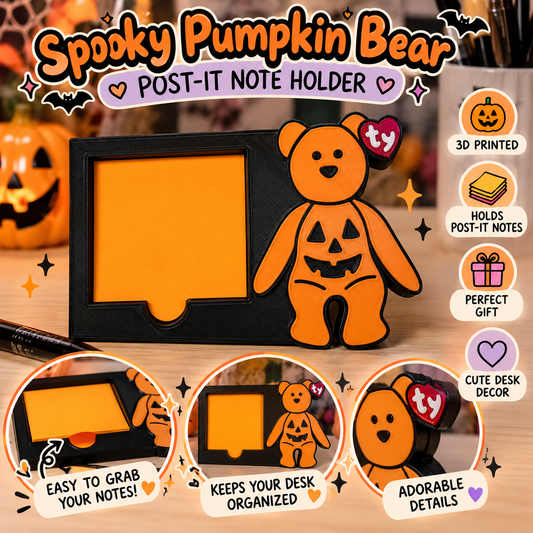 3D Printed Spooky Pumpkin Bear Sticky Note Holder